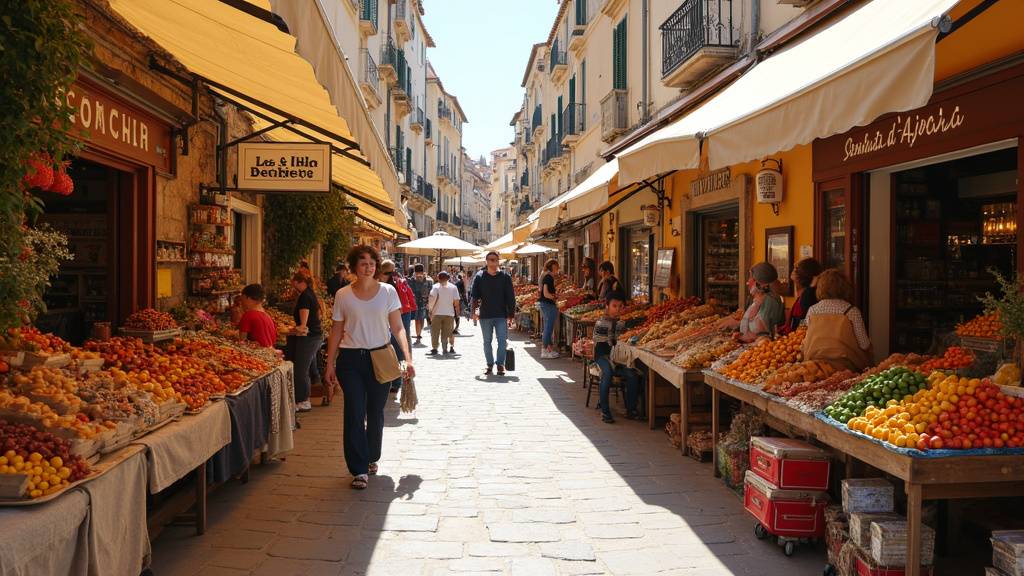 Place Campinchi avec étals de marché traditionnel corse