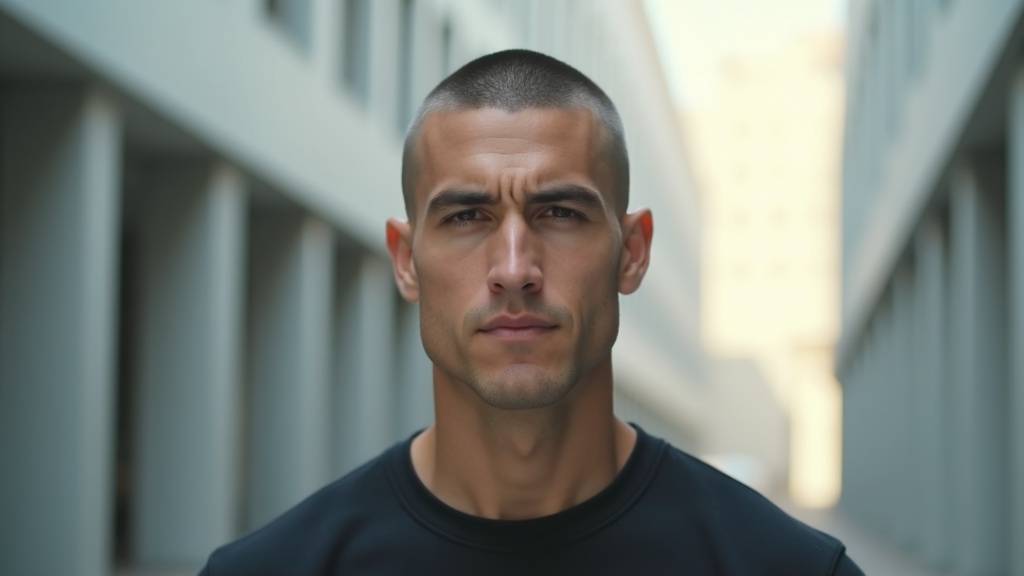 Comparaison de différentes longueurs de buzz cut sur un modèle masculin