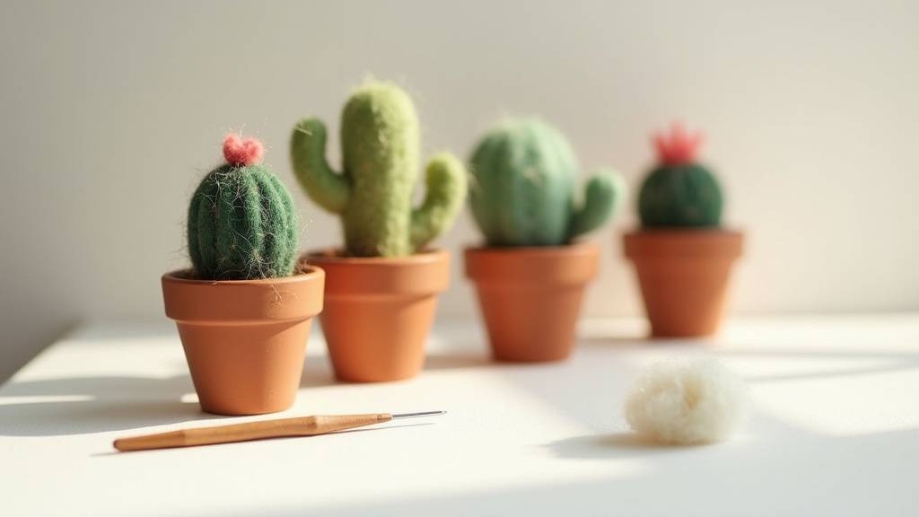 Cactus en laine cardée fait main, réaliste