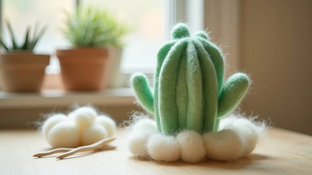 Composition de cactus en laine cardée dans un pot décoratif