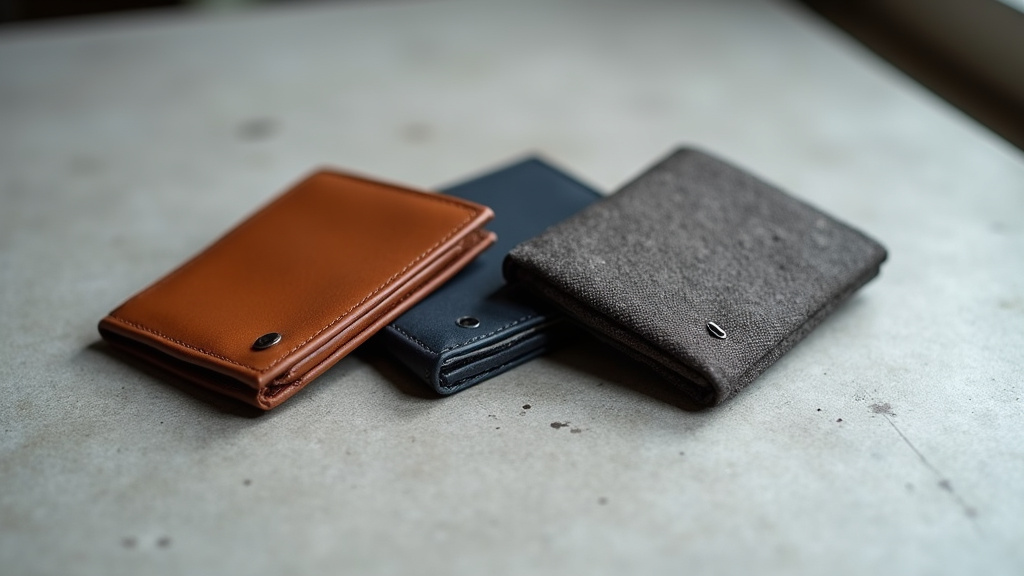 Différents types de portefeuilles homme alignés : classique, slim, porte-cartes