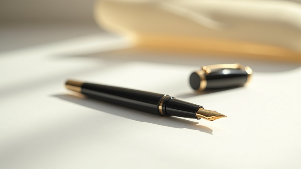 Stylo Montblanc Meisterstück posé sur un bureau luxueux avec un carnet en cuir