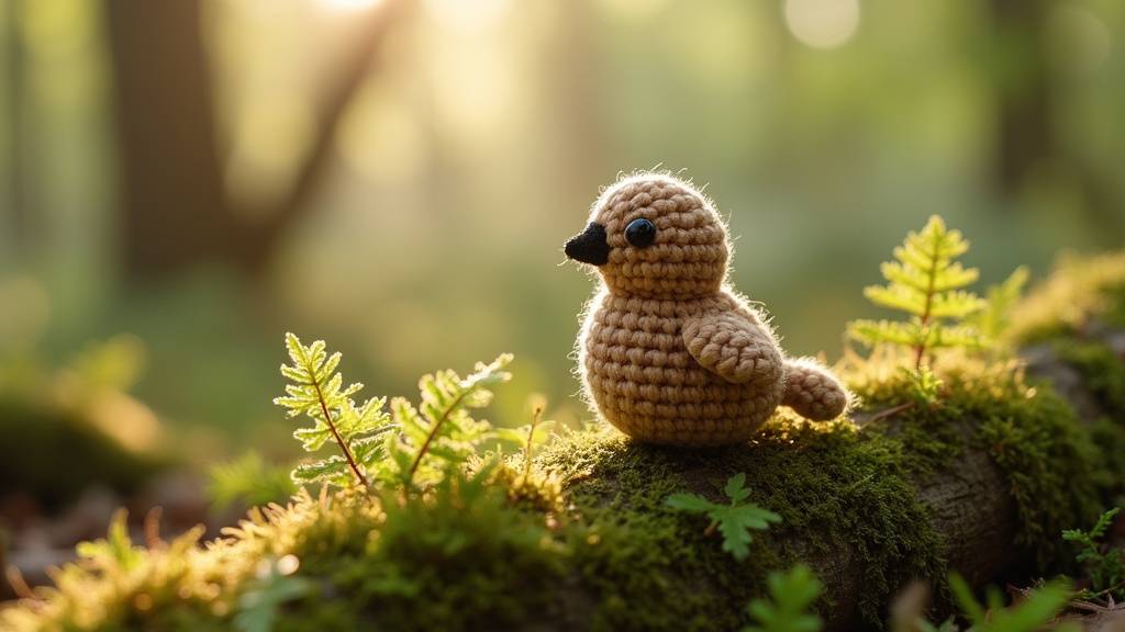 Amigurumi crocheté en forme de merle sur une branche