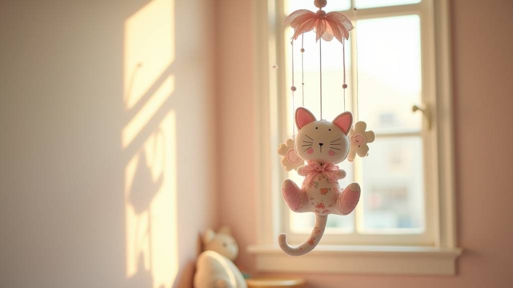 Mobile musical avec étoiles et lune en feutrine