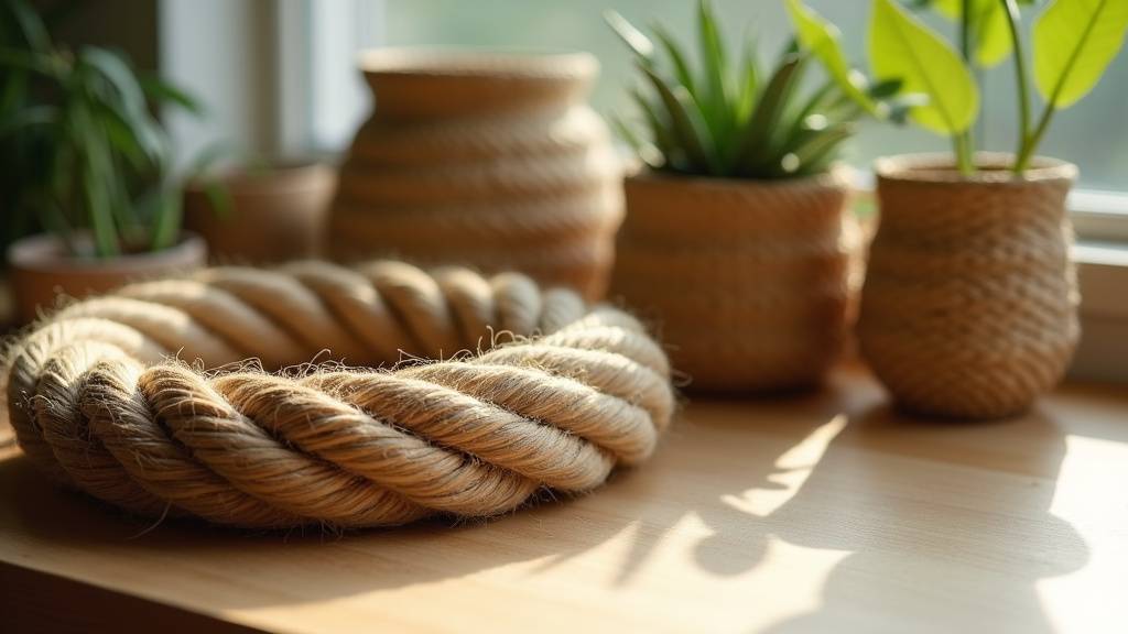 Panier en Jute Tossa utilisé comme cache-pot pour une plante d'intérieur