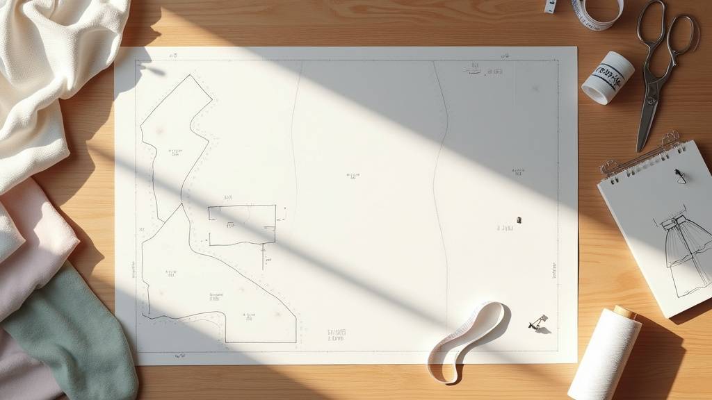 Différentes pièces d'un patron de couture découpées sur du papier fin