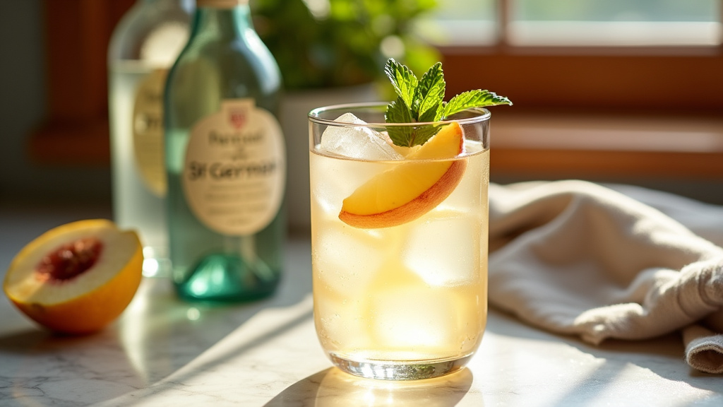 Variations de Spritz St-Germain avec différentes garnitures et herbes aromatiques