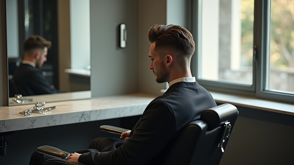 Barbier professionnel réalisant différentes coupes de cheveux pour hommes - dégradé, quiff, undercut