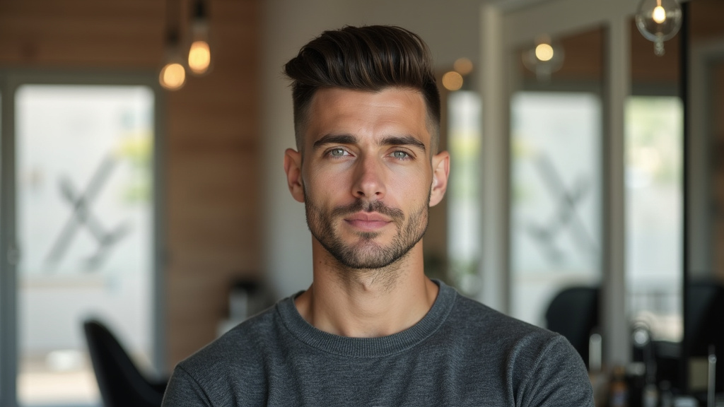 Homme avec différentes coupes de cheveux tendance 2026 - dégradé, quiff, slick back