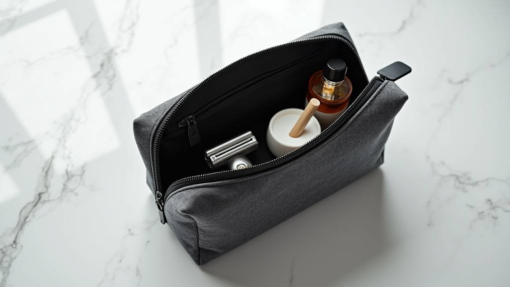 Trousse de toilette pour homme en cuir noir élégante avec compartiments organisés